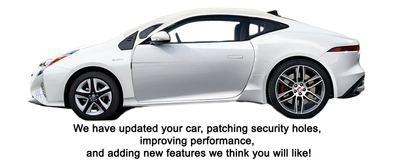 We have updated your car, patching security problems, improving performance, and adding exciting new features we think you will like. Sedan Coupe blend
