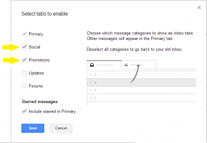 Gmail Uncheck Tabs to disable them