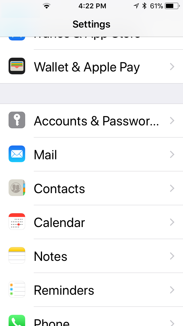 Settings iOS on Apple iPhone and iPad