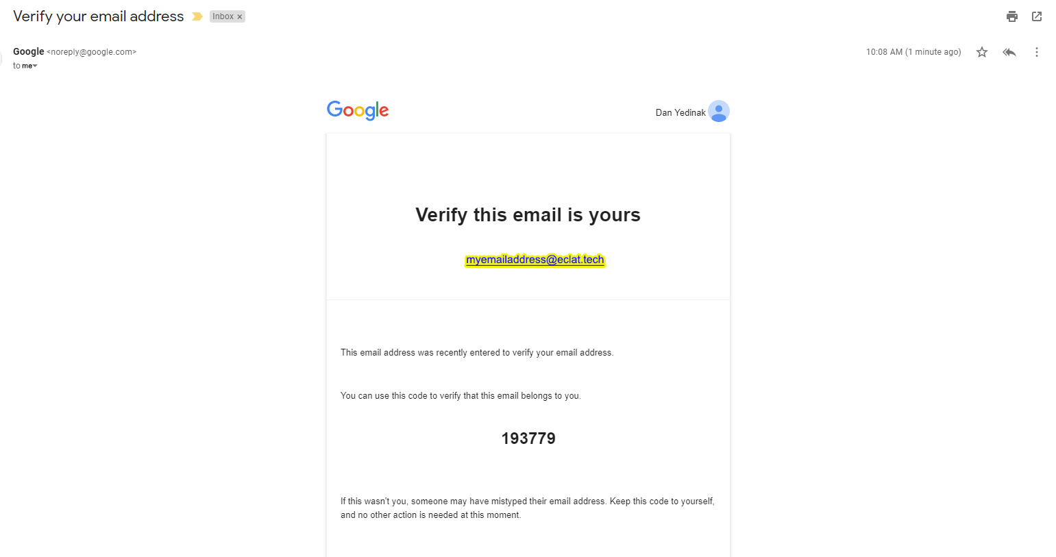 Google Account Creation - the verification Email and Code