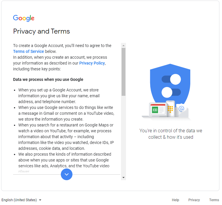 Google Account Privacy and Terms